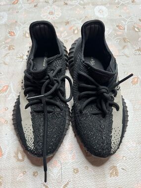 Yeezy Black and Cream Stripe Low-Top Sneakers